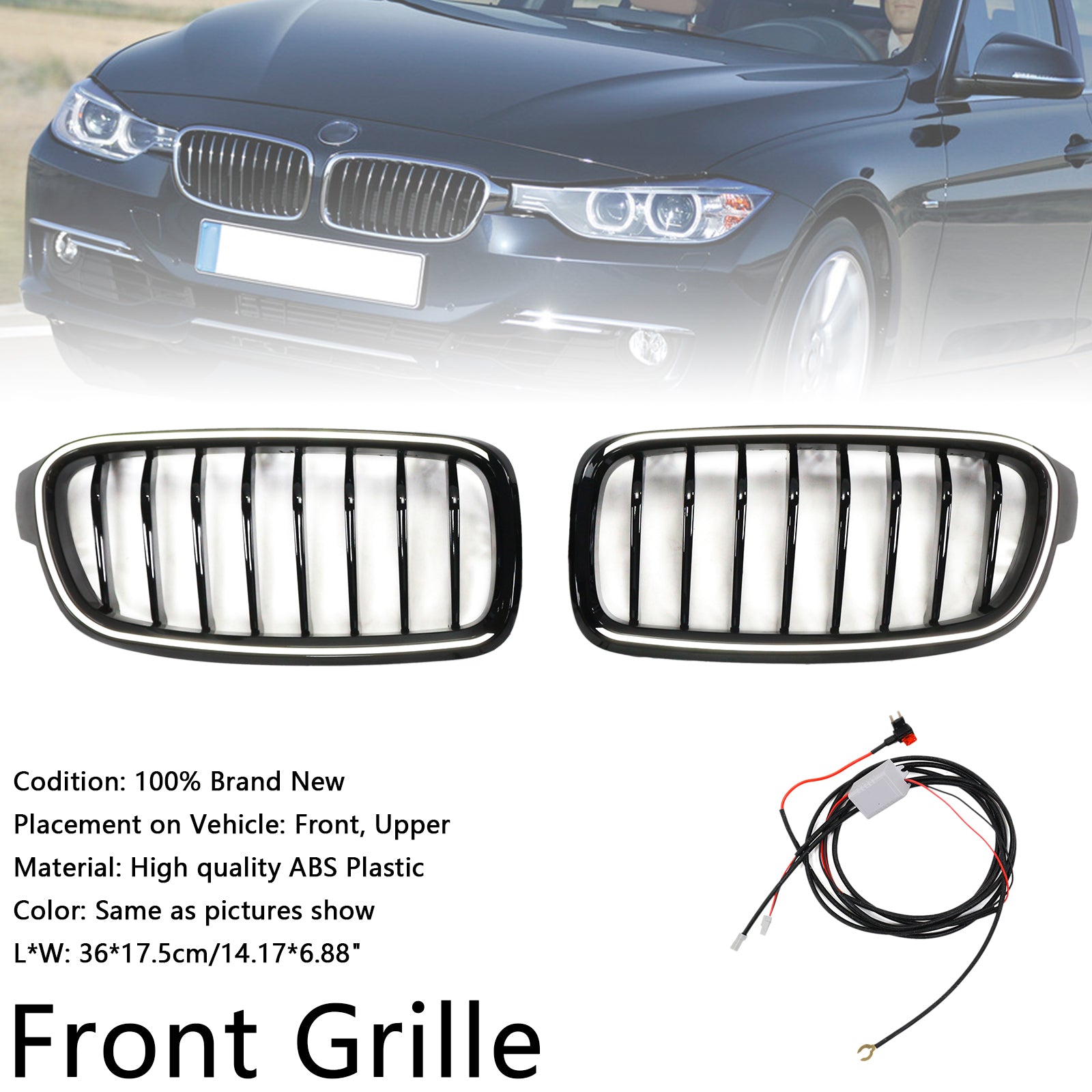 Parrilla delantera tipo riñón en color negro brillante compatible con BMW Serie 3 F30 F31 F35 2012-2019