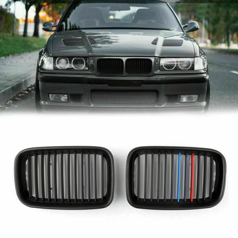 Parrilla delantera tipo riñón para BMW Serie 3 E36 M3 1992-1996, color negro mate