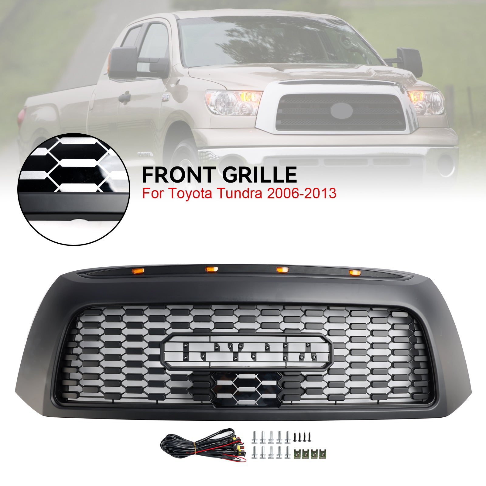 Toyota Tundra 2006-2013 TRD PRO Style Honeycomb Front Bumper Grill Black Grille W/ LED