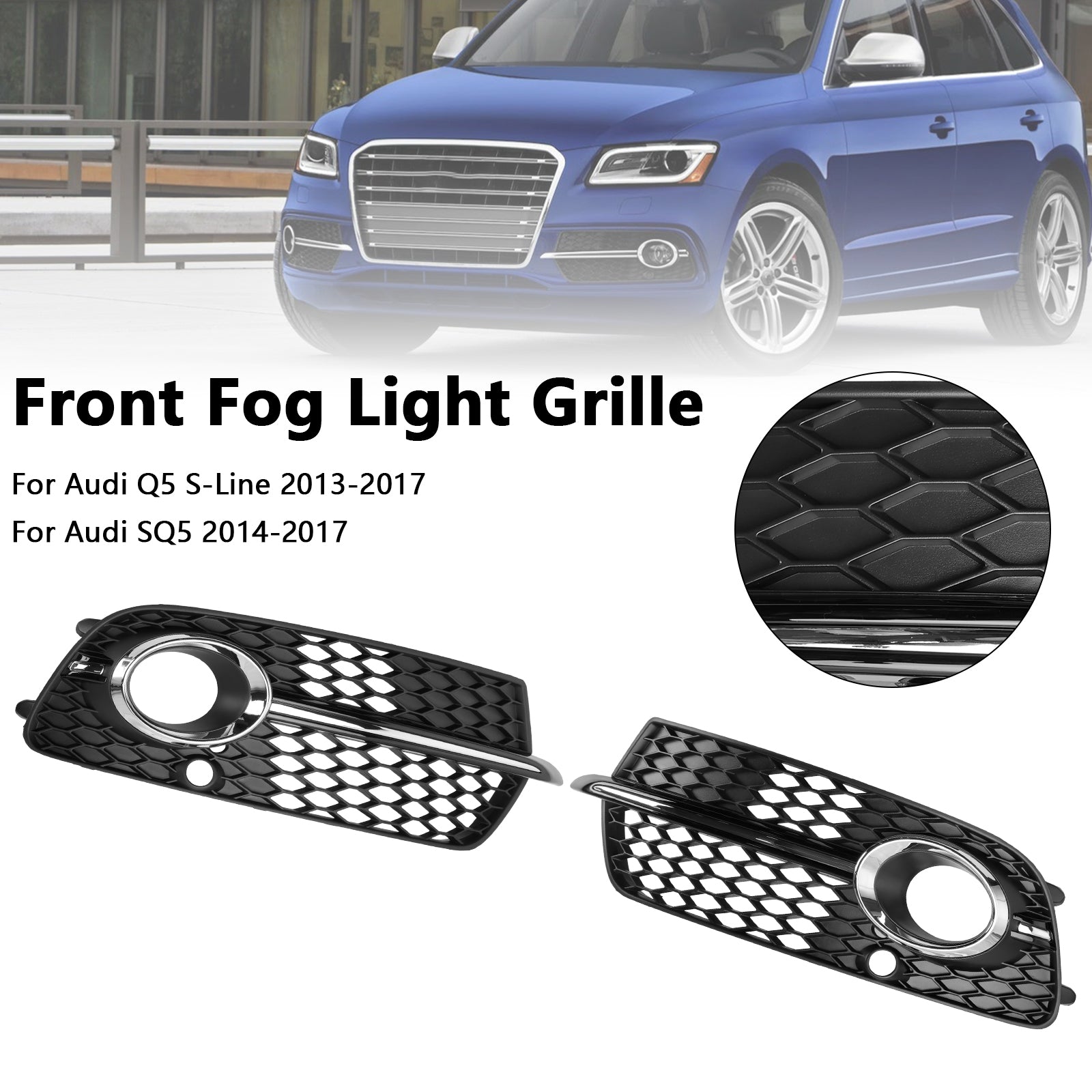 Grille de phare antibrouillard pour pare-chocs avant Audi Q5 S-Line SQ5 2014-2017 Grille chromée noire