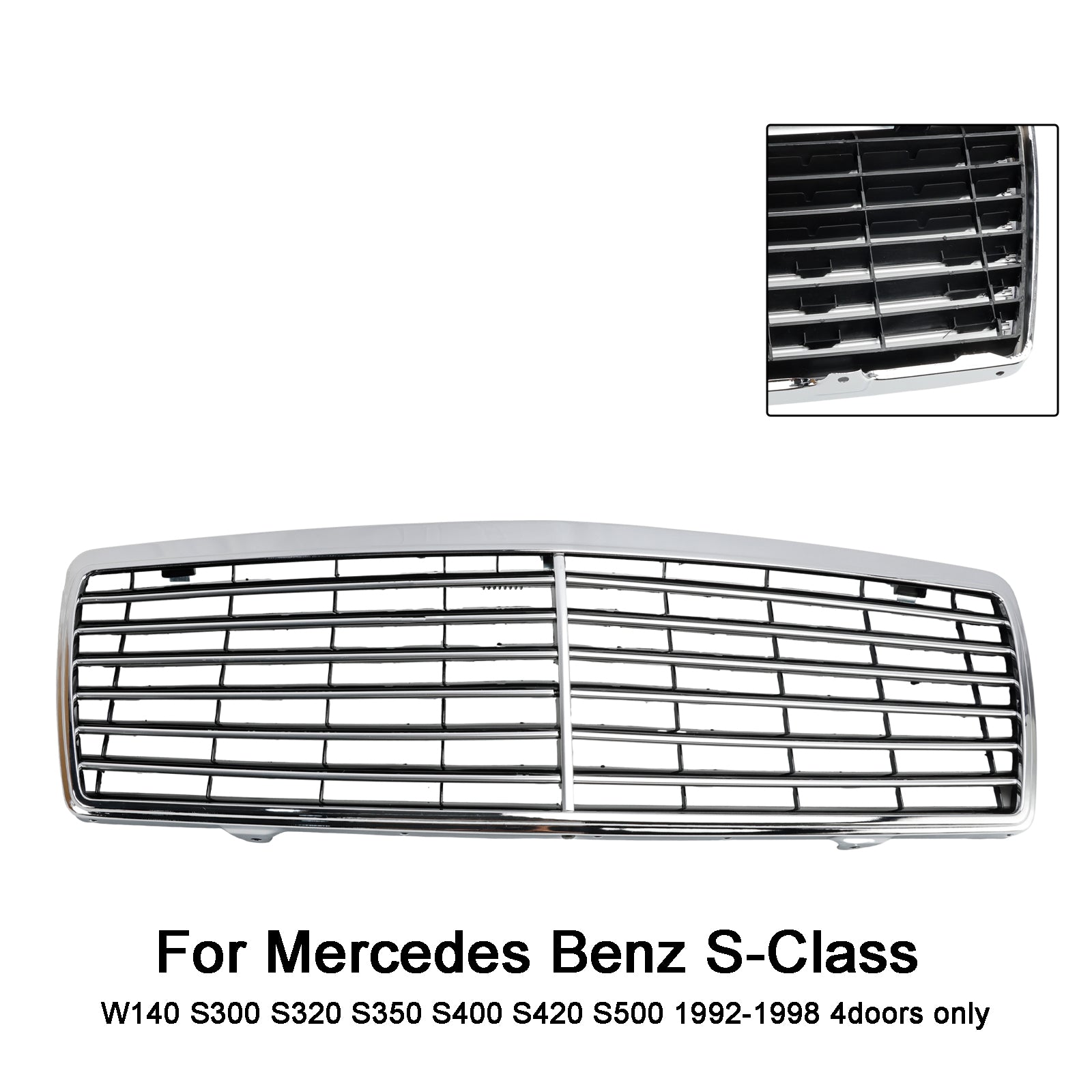 Grille de pare-chocs avant chromée pour Mercedes Benz Classe S W140 S300 S320 S350 S400 S420 S500 4 portes 1992-1998