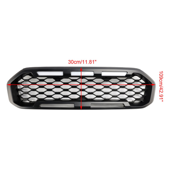 Ford Ranger 2019-2023 Grille de pare-chocs avant Raptor/Nid d'abeille/Grille noire de style maille avec 3 lumières LED blanches