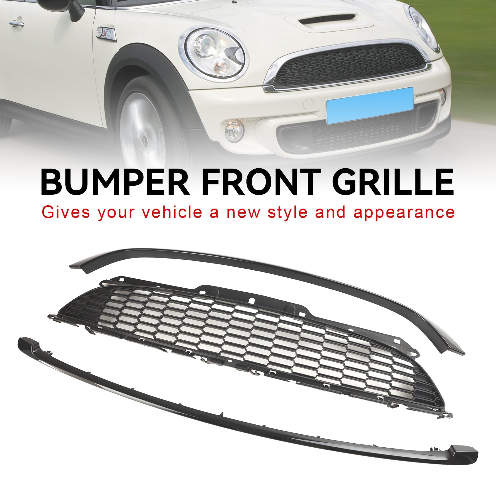 2008-2014 Mini R55 Cooper S & JCW 5-Door Estate 3PCS Gloss Black Front Grille Grill