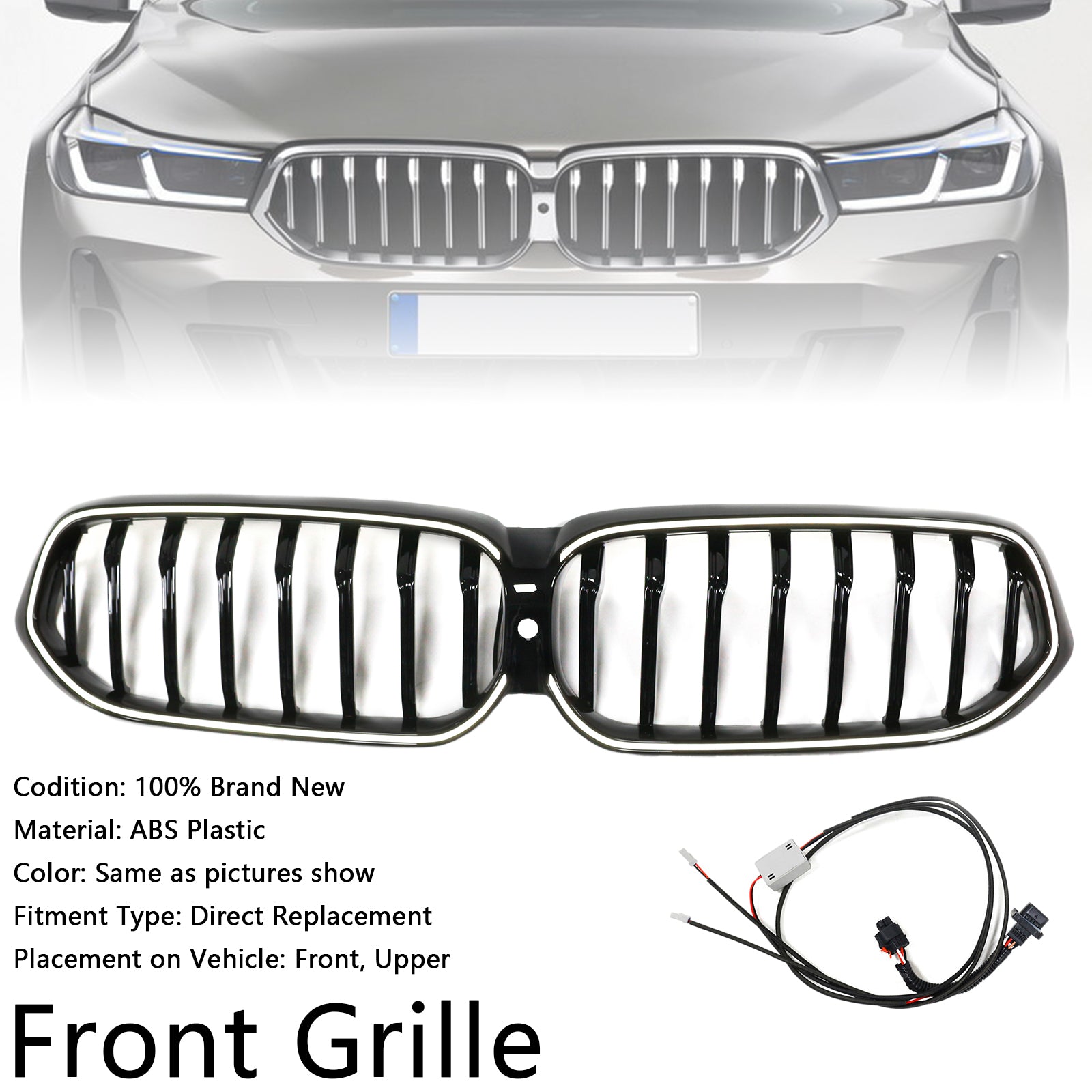 Glossy Black Front Kidney Grill Grille Fit BMW 6 Series G32 2020-2025