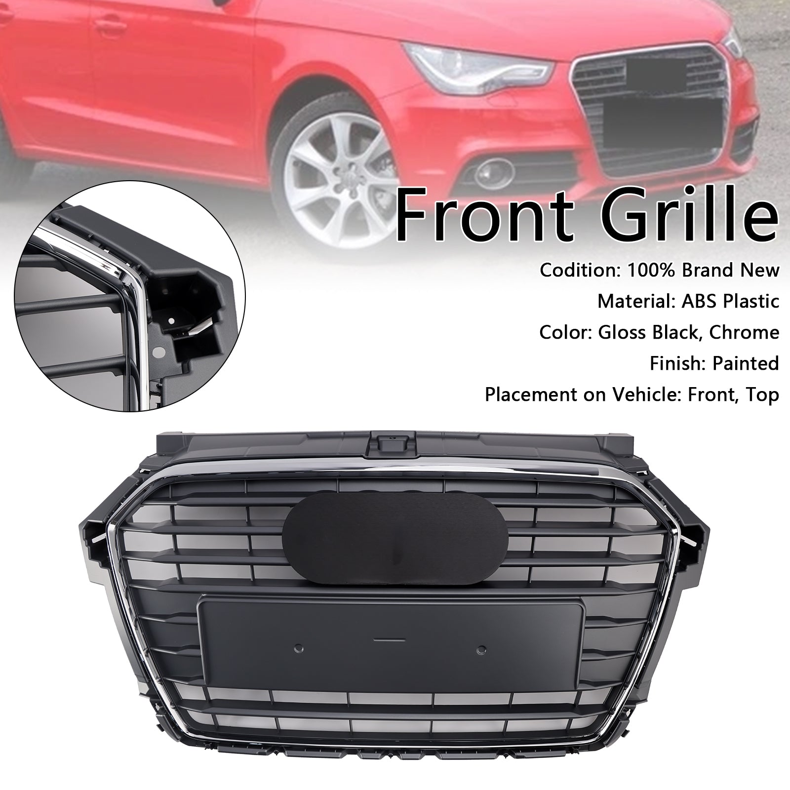 Rejilla de parachoques delantera cromada compatible con Audi A1 S1 2016-2019 MK1 Facelift