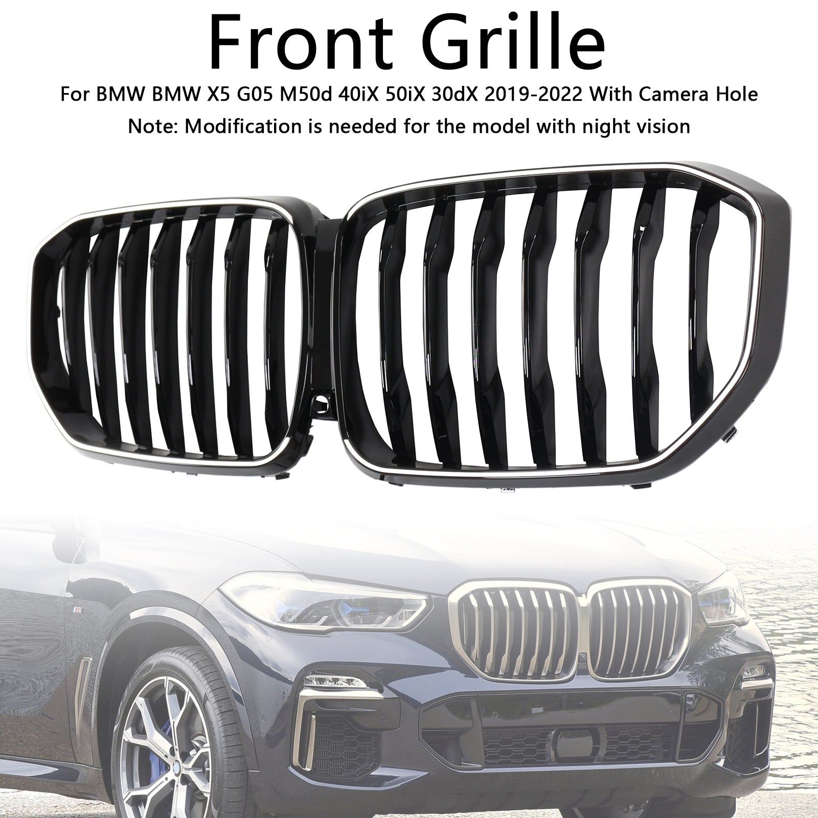 Gloss Black Front Kidney Grille Fit BMW X5 G05 2019-2022 M-Performance