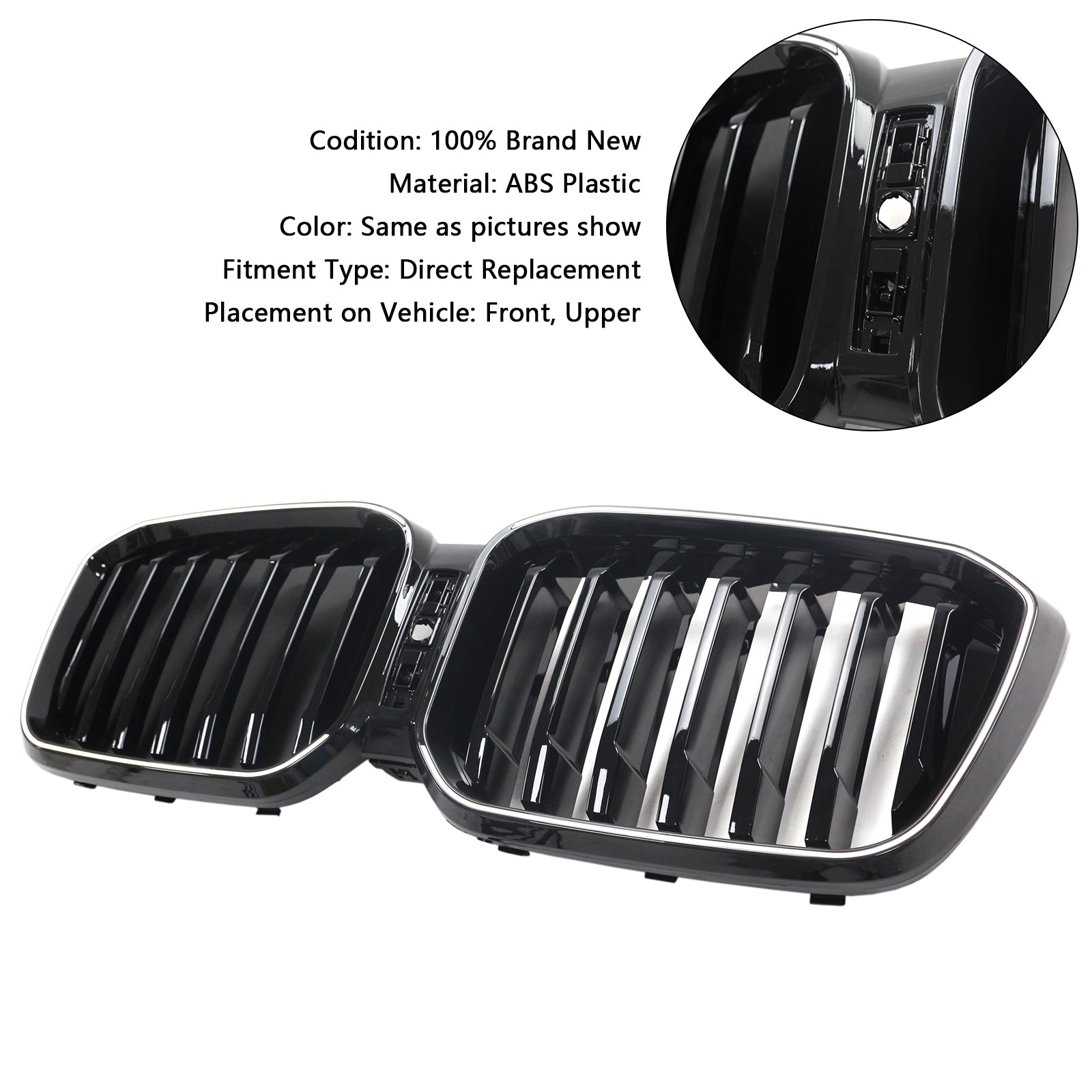 2022-2025 BMW X3 G01 / X4 G02 Front Bumper Kidney Replacement Grille Single Slat Glossy Black Grill With LED Strip Light