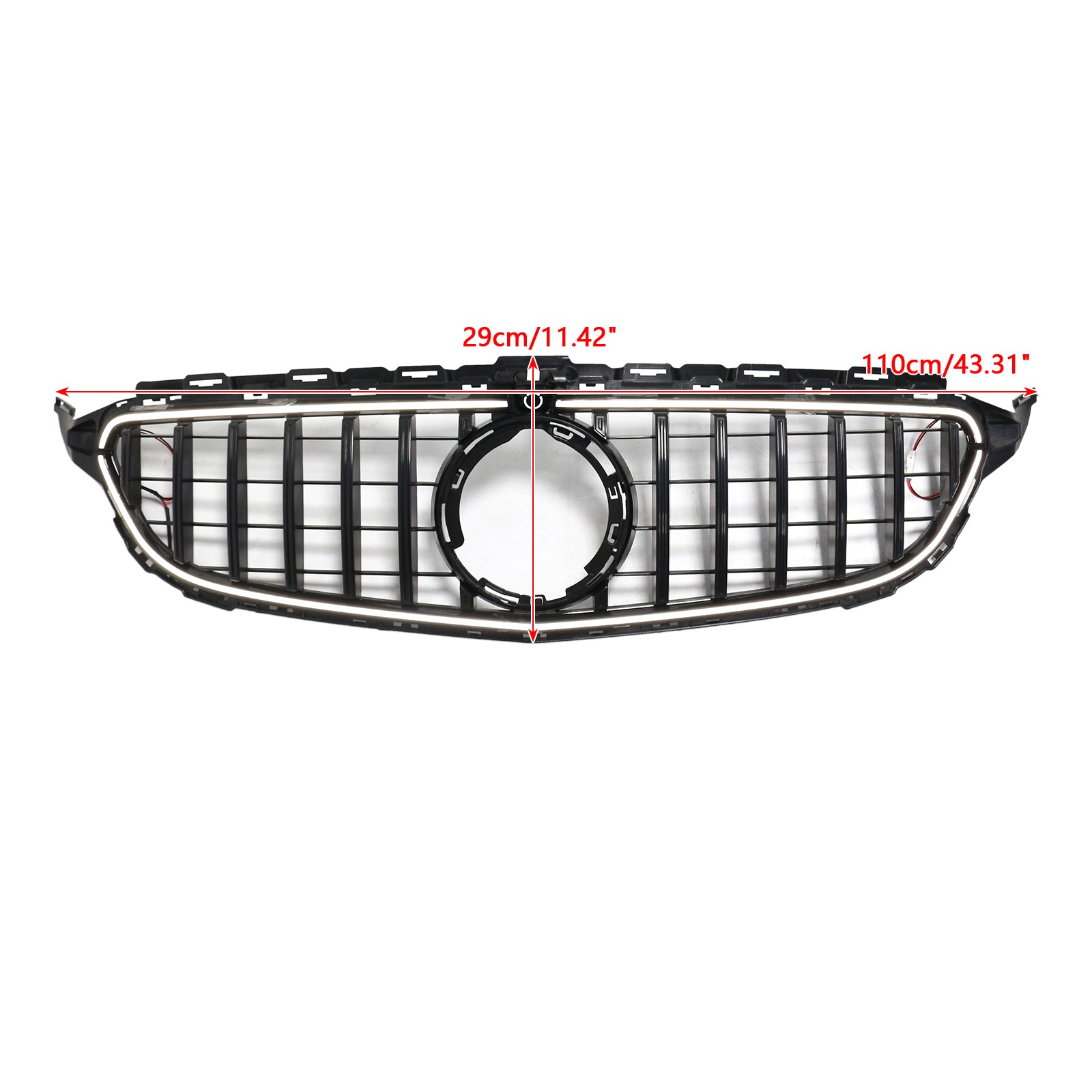 Reemplazo de parachoques delantero con parrilla estilo GTR para Mercedes Benz Clase C W205 2015-2021, rejilla negra con tira de luces LED y orificio para cámara - 0