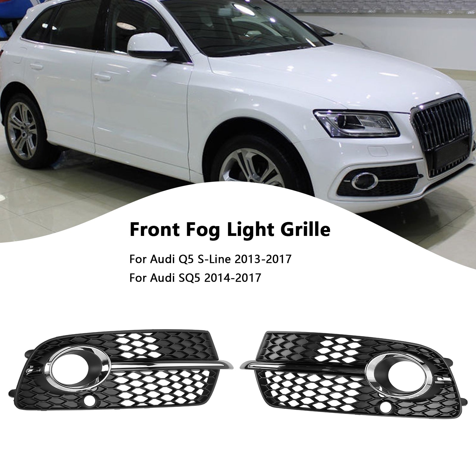 Grille de phare antibrouillard pour pare-chocs avant Audi Q5 S-Line SQ5 2014-2017 Grille chromée noire