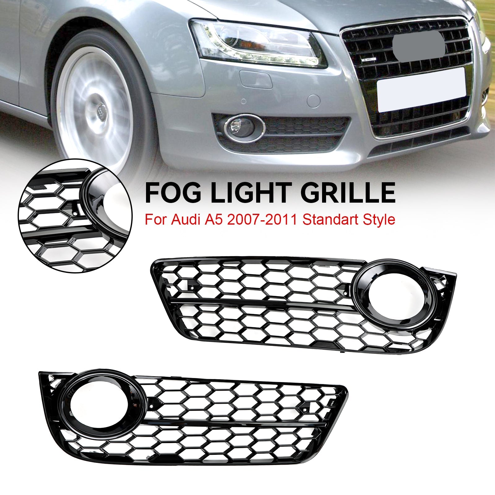 Audi 2007-2011 A5 Standart Style 1522024 Paire de grilles de phare antibrouillard avant en nid d'abeille