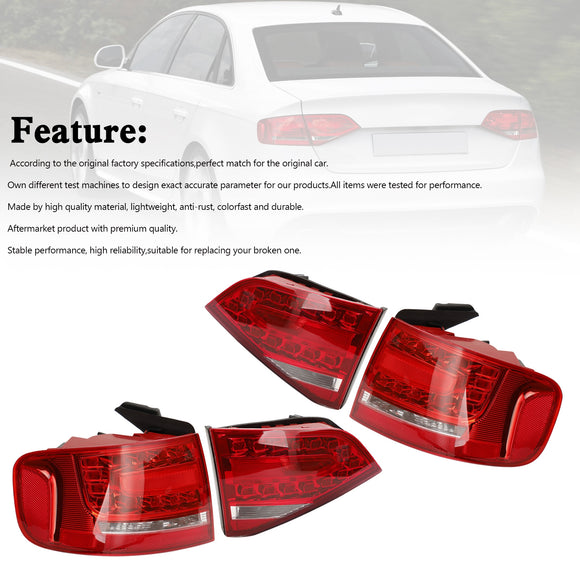 4pcs Outer+Inner Trunk LED Tail Light Lamp For Audi A4 2009-2012
