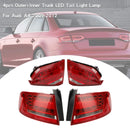 4pcs Outer+Inner Trunk LED Tail Light Lamp For Audi A4 2009-2012-4