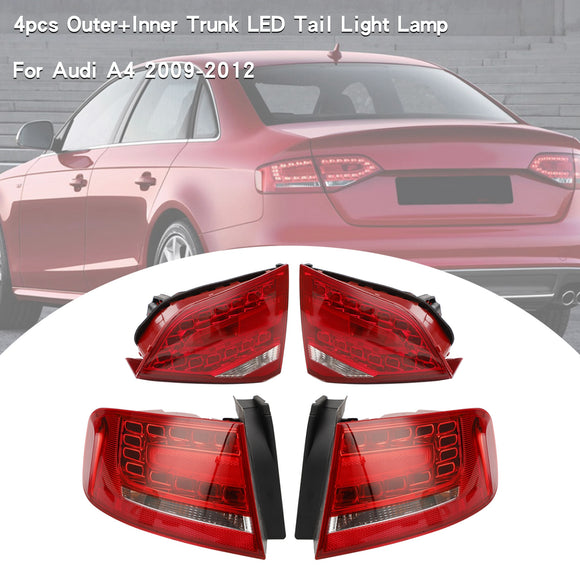 4pcs Outer+Inner Trunk LED Tail Light Lamp For Audi A4 2009-2012
