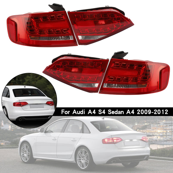 4pcs Outer+Inner Trunk LED Tail Light Lamp For Audi A4 2009-2012