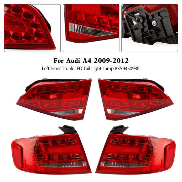 4pcs Outer+Inner Trunk LED Tail Light Lamp For Audi A4 2009-2012