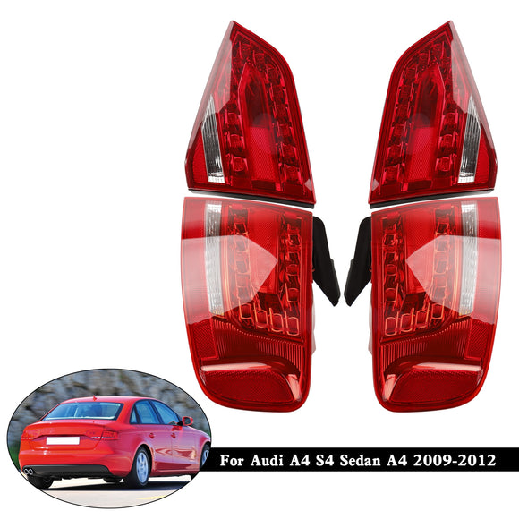 4pcs Outer+Inner Trunk LED Tail Light Lamp For Audi A4 2009-2012