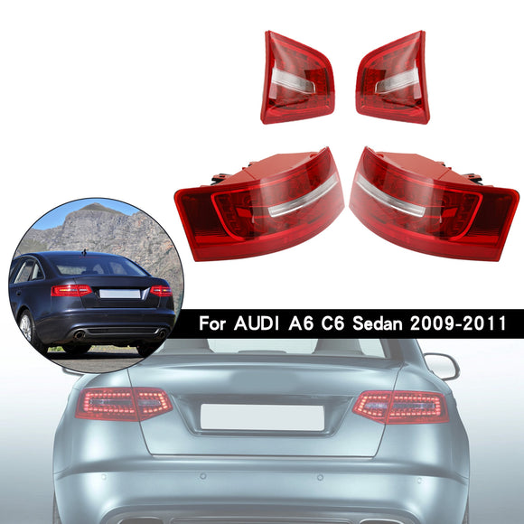 4pcs Inner+Outer Trunk LED Tail Light Lamp For AUDI A6 C6 Sedan 2009-2011