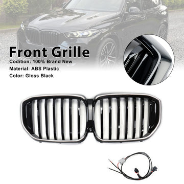 Black Front Bumper Grille Grill Fit BMW G05 LCI X5 2024-2026 Single Line W/LED