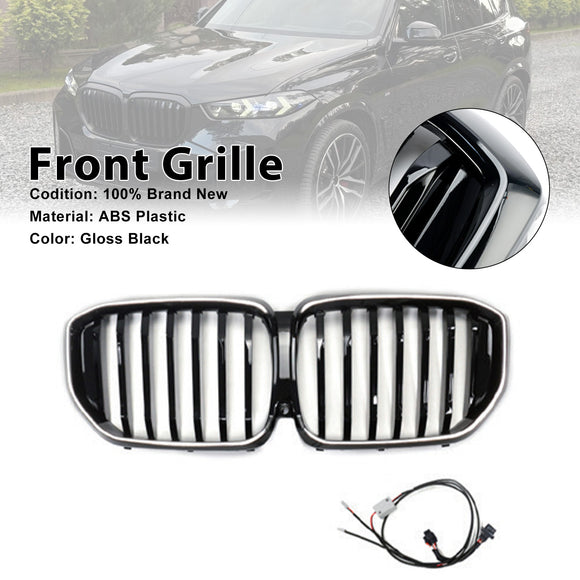 Black Front Bumper Grille Grill Fit BMW G05 LCI X5 2024+ Single Line W/LED
