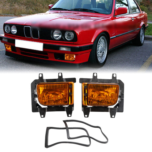 Front Bumper Yellow Fog Lights Plastic Lens Kit For 85-93 BMW E30 3-Series Sedan