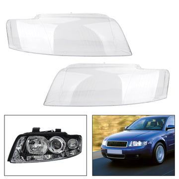 Pair Headlight Glass Headlamp Lens Cover L&R Fits For Audi A4 8E B6 2002-2004 - 0
