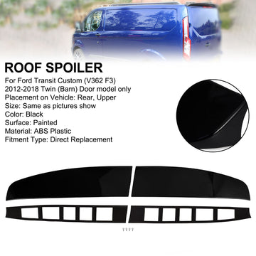 Gloss Black Rear Twin Barn Door Roof Spoiler Fit Ford Transit Custom 2012-2023 - 0
