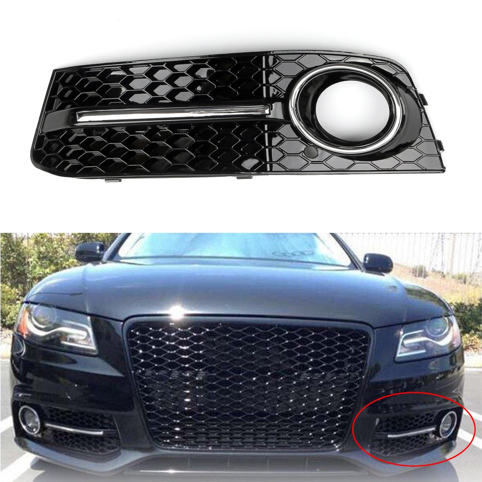 Audi 2009-2012 A4 B8 LH Left Fog Light Grille Honeycomb Grill Front Grille