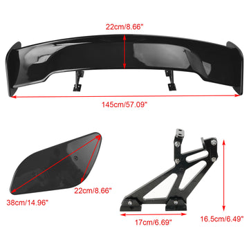 57 145cm Universal Racing GT Style Down Force Trunk Spoiler Wing Glossy Black - 0