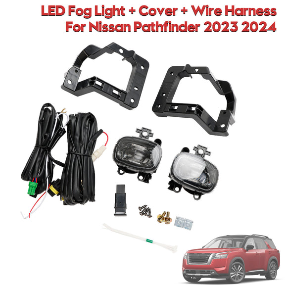 Luz antiniebla LED del parachoques delantero + cubierta + arnés de cables para Nissan Pathfinder 2023 2024