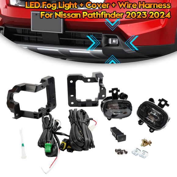 Luz antiniebla LED del parachoques delantero + cubierta + arnés de cables para Nissan Pathfinder 2023 2024
