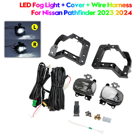 Luz antiniebla LED del parachoques delantero + cubierta + arnés de cables para Nissan Pathfinder 2023 2024