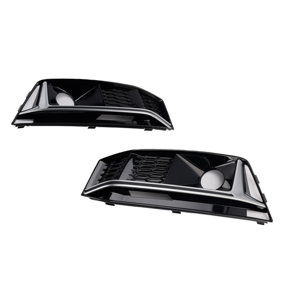 2 STUKS Zwart Chrome Voorbumper Mistlamp Grille Grill Fit Audi A4 B9 S4 2016-19