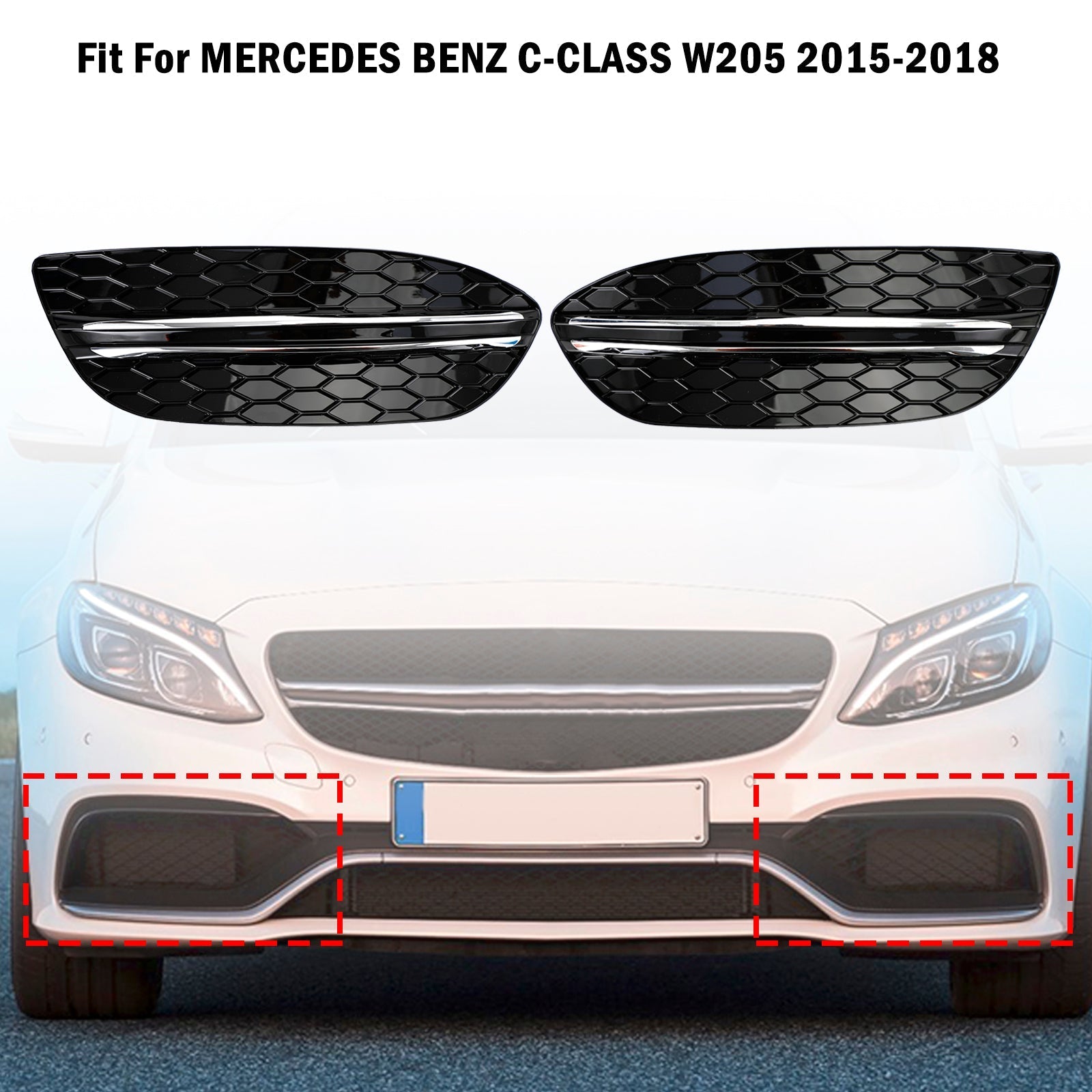 Mercedes Benz 2015-2018 C-Class W205 Base Sedan 2058850723 Honeycomb Front Fog Light Cover