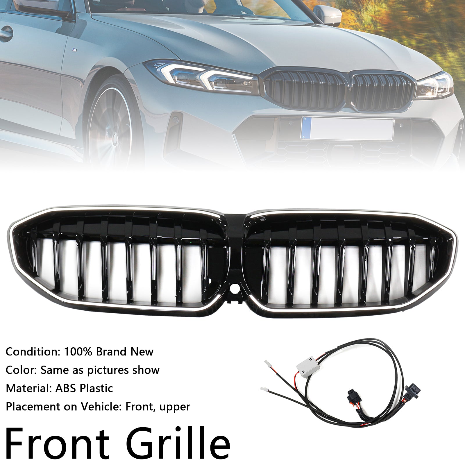 Glossy Black Kidney Grille Grill 51138072085 Fit BMW 3 Series G20 2019-2022