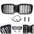 2022-2025 BMW X3 G01 / X4 G02 Double Slat Glossy Black Grill Front Bumper Kidney Replacement Grille With LED Strip Light-5
