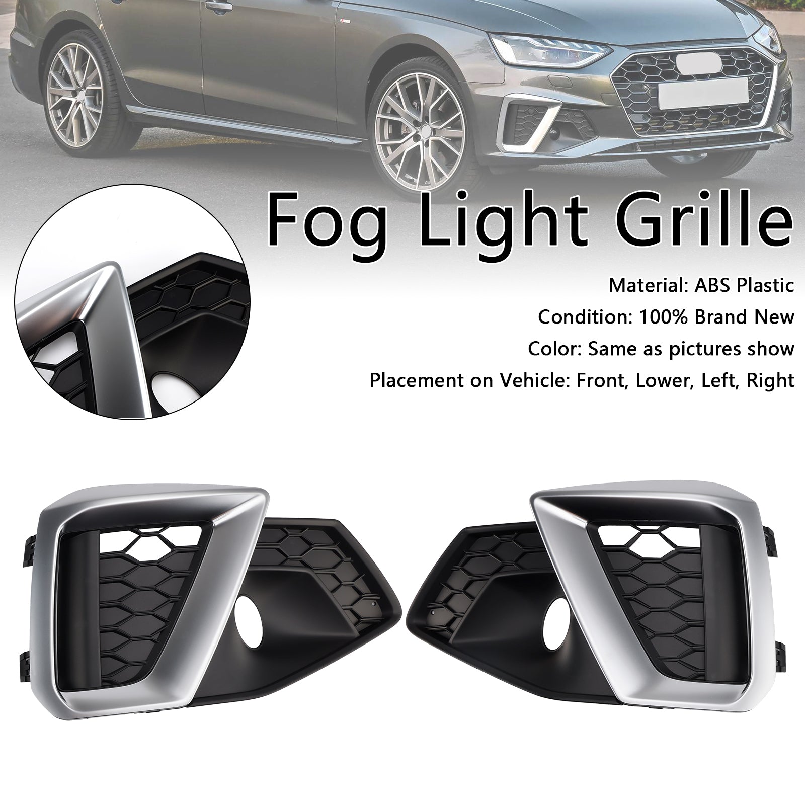 Griglia fendinebbia inferiore a nido d'ape per paraurti anteriore Audi A4 B9.5 S-Line/S4 2020-2024 con finiture in argento 5056617301387 8W0807681SONO