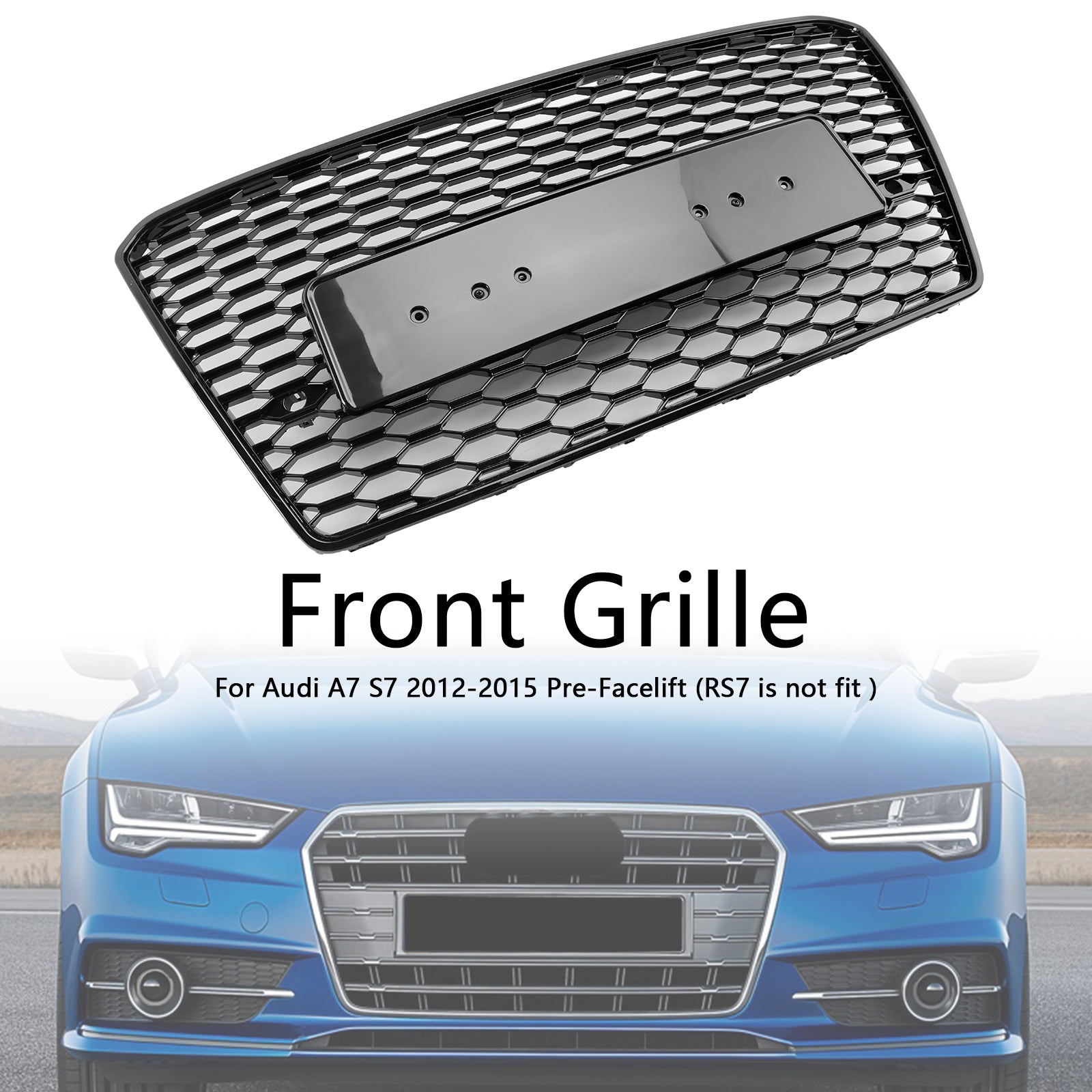 Grille de calandre hexagonale en nid d'abeille style RS7 pour Audi A7/S7 2012-2015, noire