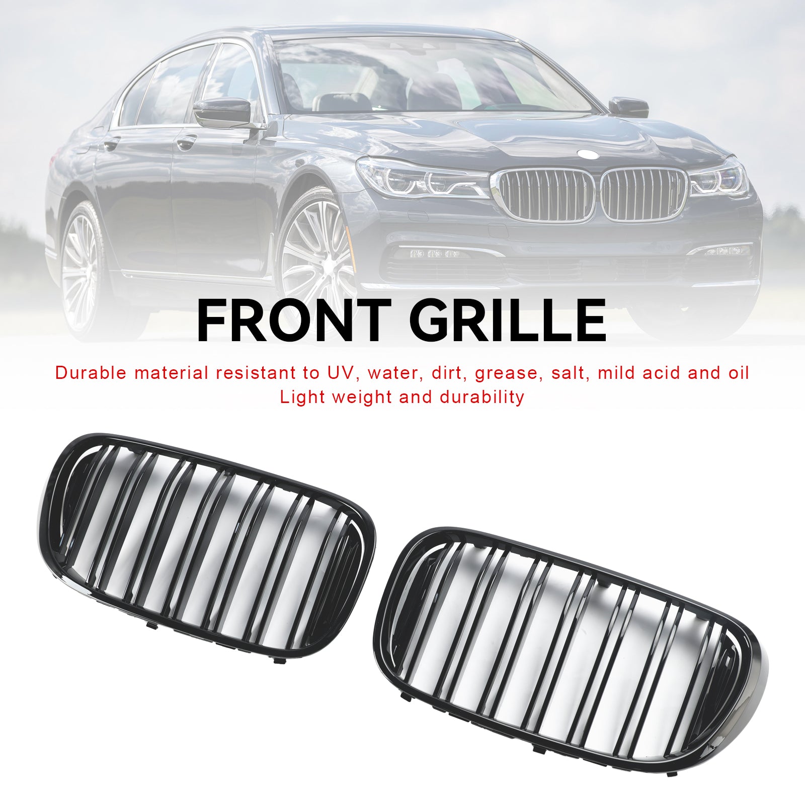 2015-2019 BMW 7 Series G11 Saloon/Sedan 740i/750i/740e xDrive Front Kidney Grill Black 2 Slat Grille