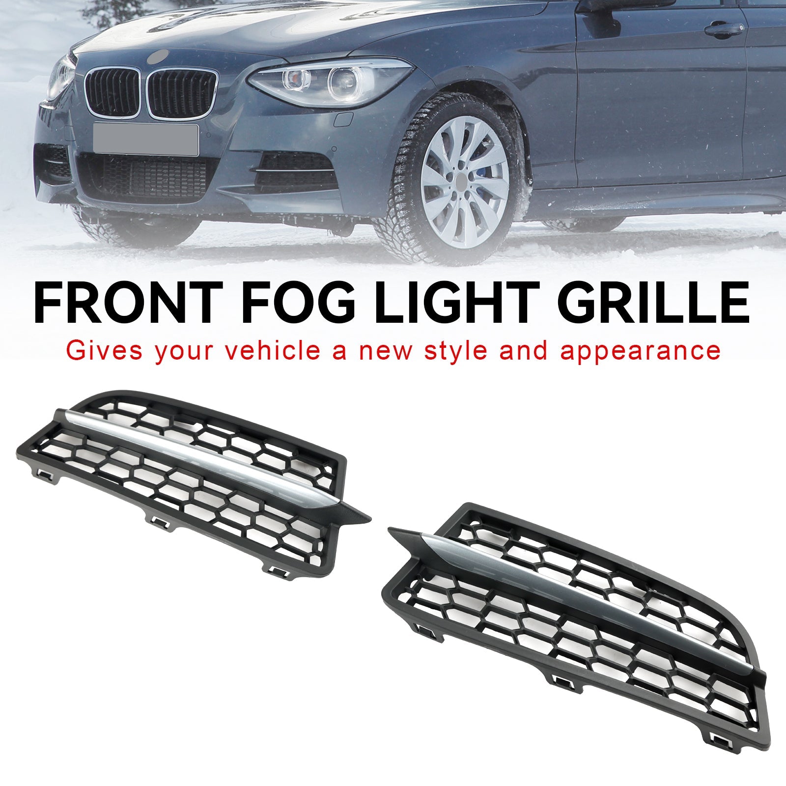 BMW 2011-2015 1-Series F20 F21 M 2PCS Front Bumper Fog Light Cover Bezel Grill Grille