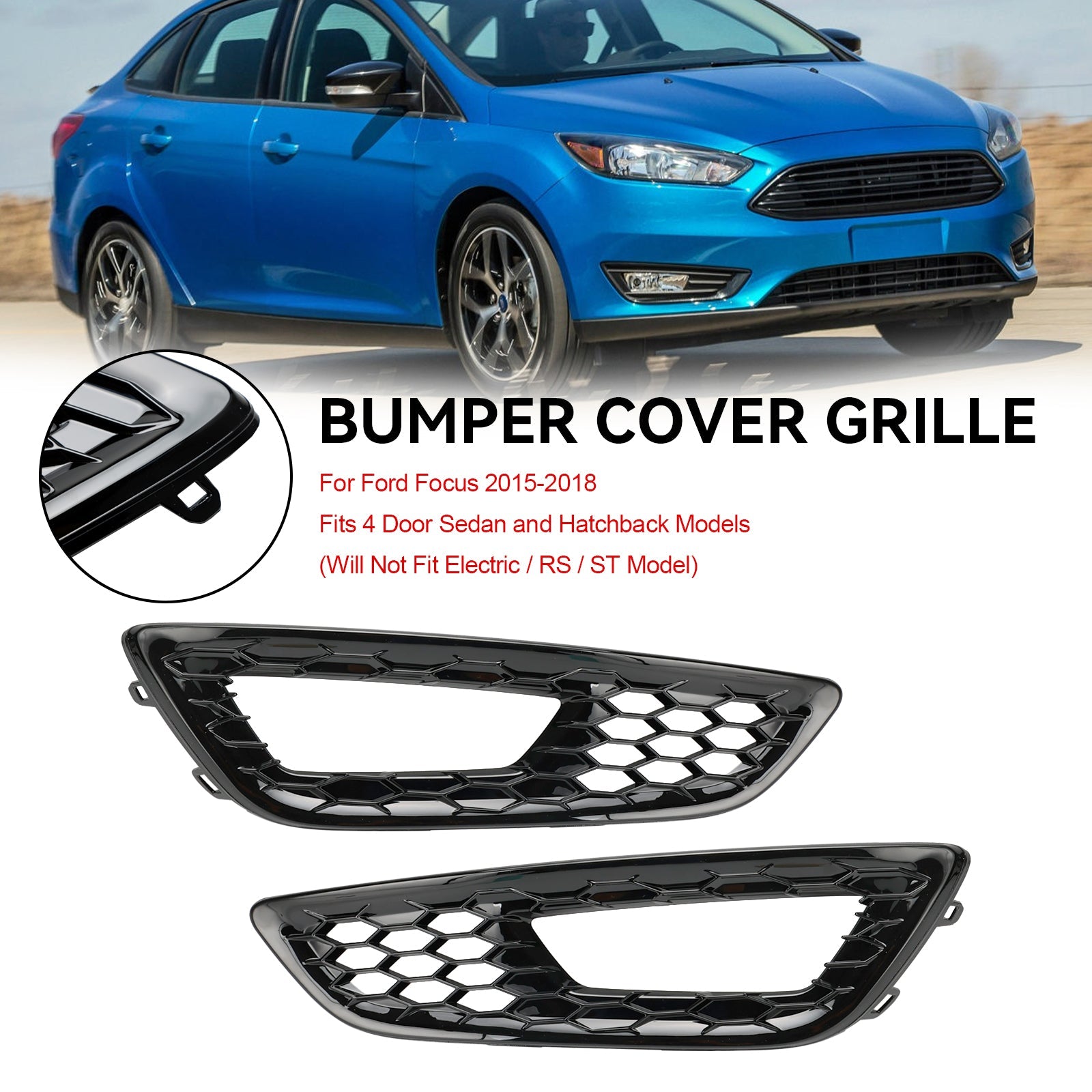 Ford 2015-2018 Focus F1EZ15266D F1EZ15266G 2PCS Front Bumper Fog Light Lamp Cover Bezel Grille