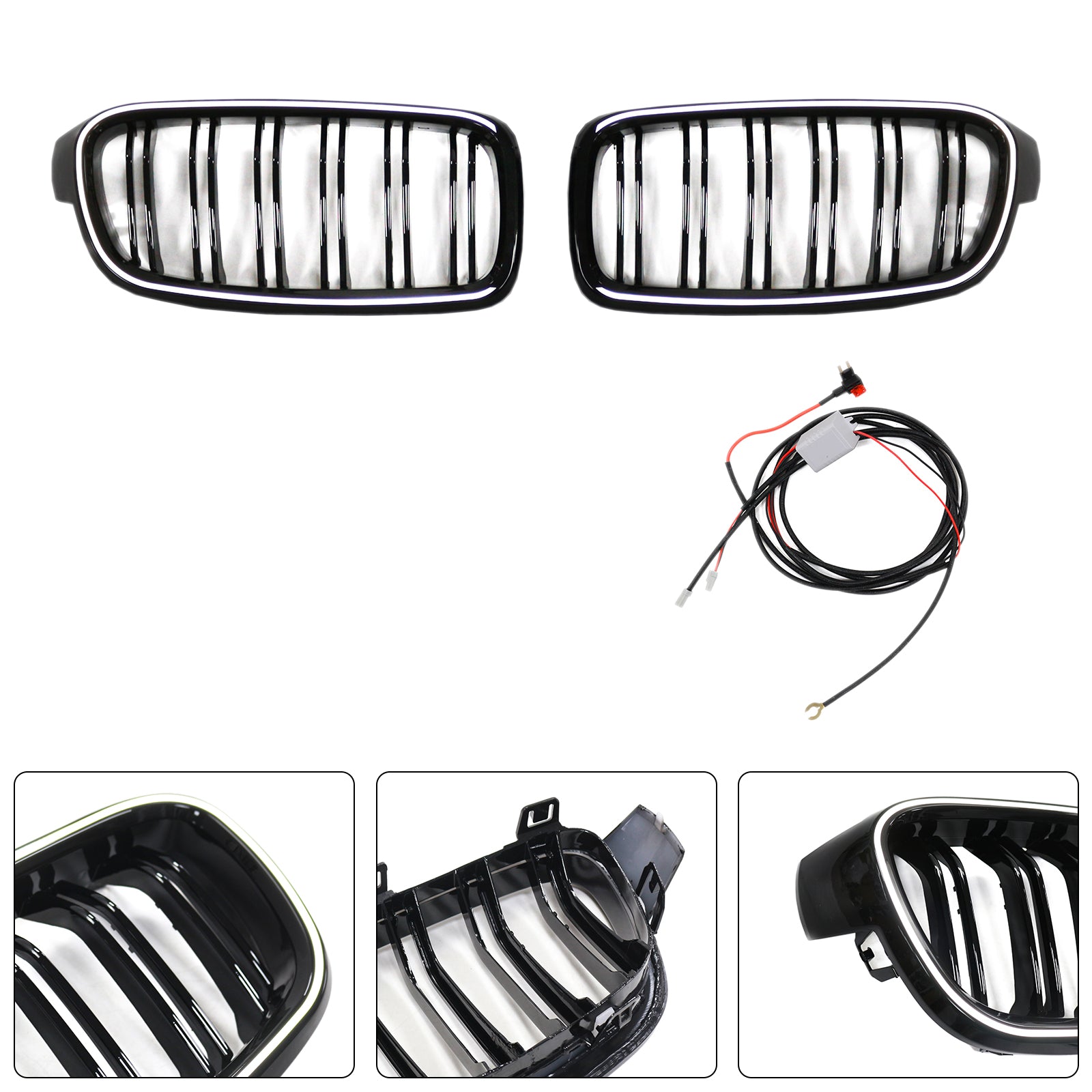 Double Slat Front Kidney Grille Grill Fit BMW 3 Series F30 F31 F35 2012-2019