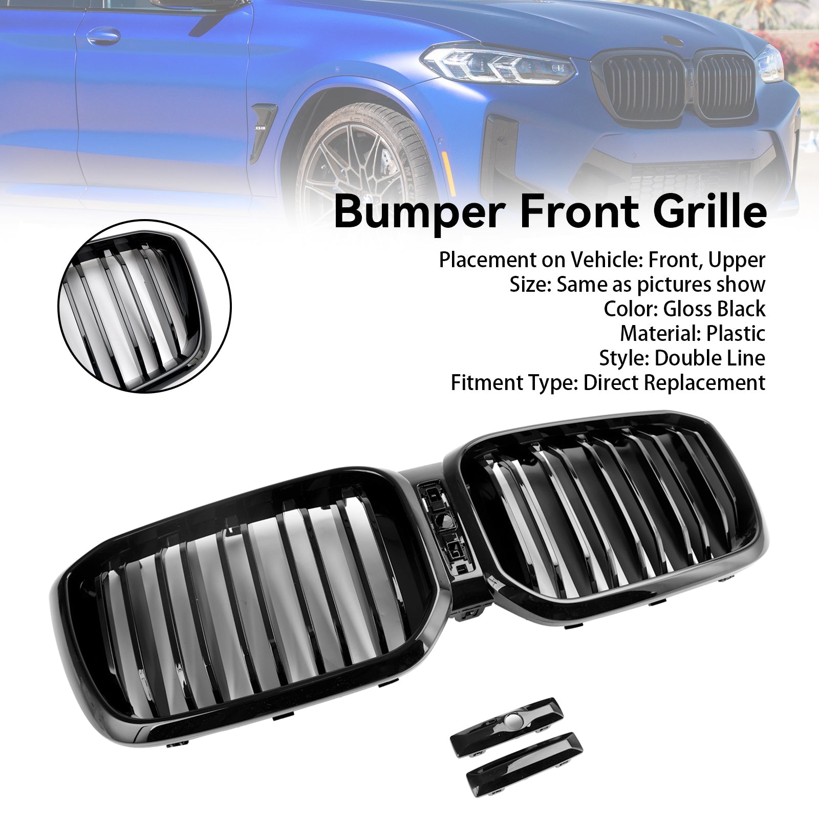 2022-2023 BMW X3 G01 xDrive30i/xDrive20d/xDrive30d/xDrive30e/M40i Front Kidney Grill Gloss Black Grille