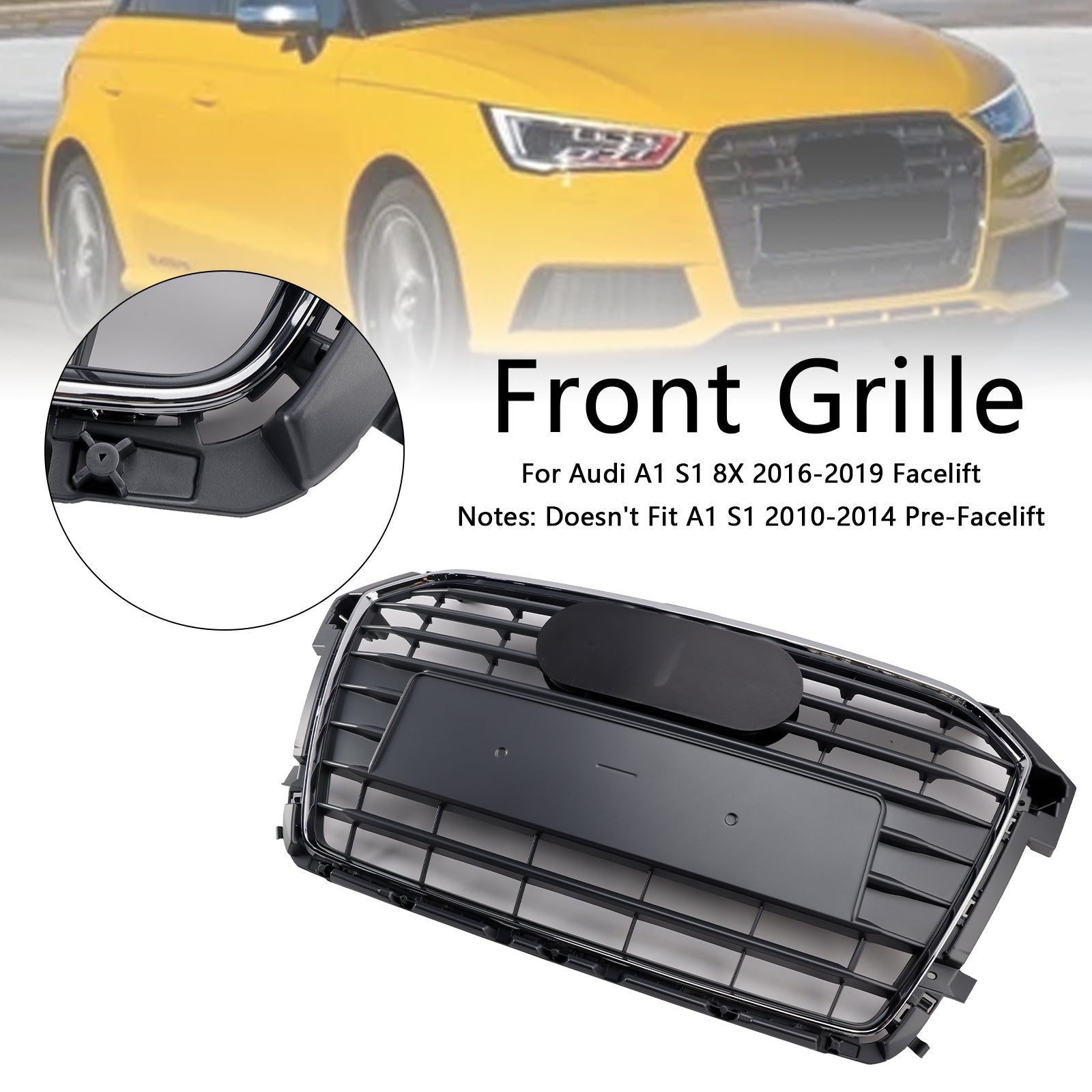 Rejilla de parachoques delantera cromada compatible con Audi A1 S1 2016-2019 MK1 Facelift