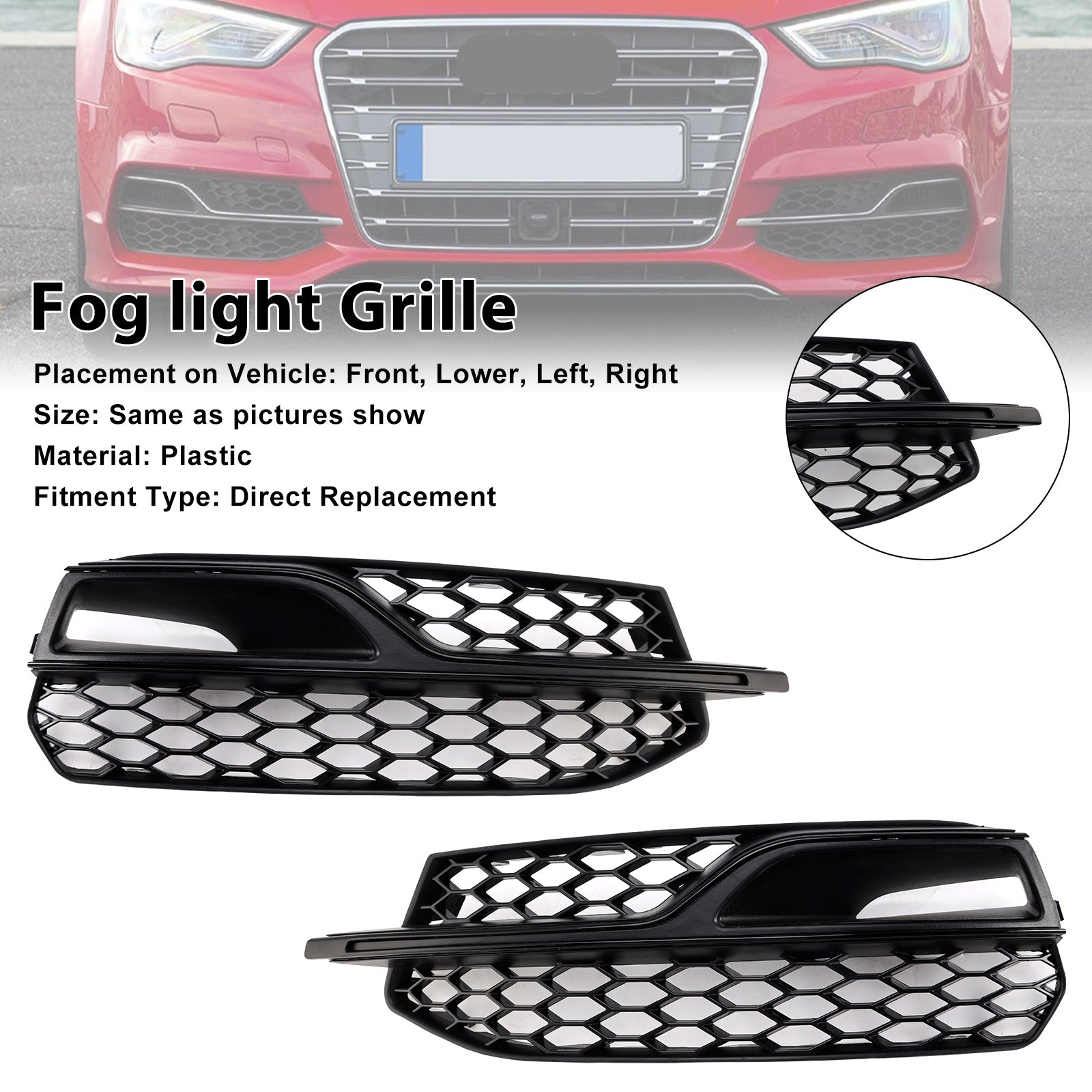 2013-2016 Audi S3 8V Honeycomb Lower Grille Front Bumper Fog Light Cover Black Grill 8V3807681L 8V3807681K