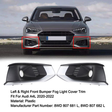 Left & Right Front Bumper Fog Light Grille Cover Trim For Audi A4L 2020-2022 - 0