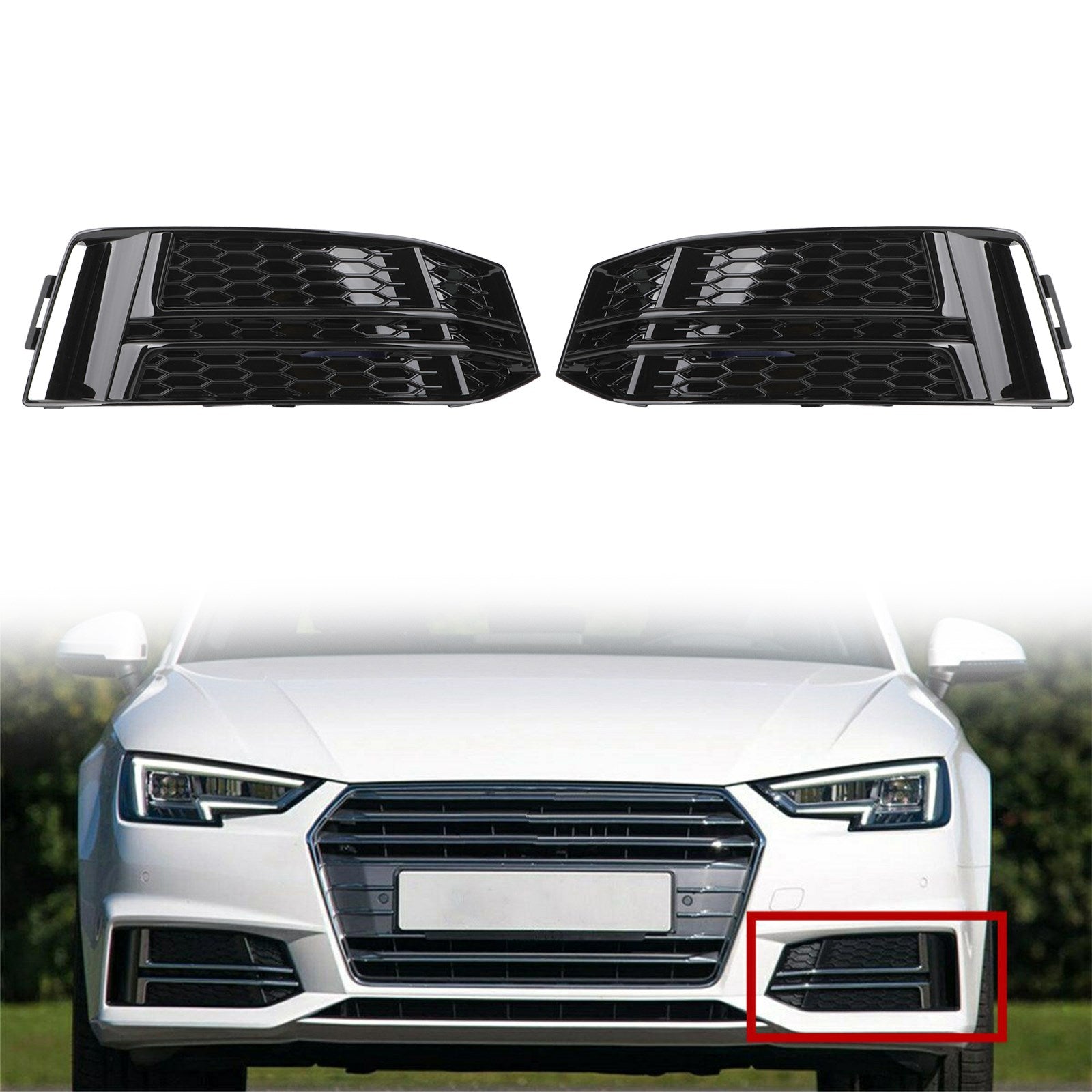 Audi S4/A4 B9 S-LINE 2016-2018 2PCS Black Front Fog Light Cover Bumper Grill 8W0807681F 8W0807682F Generic