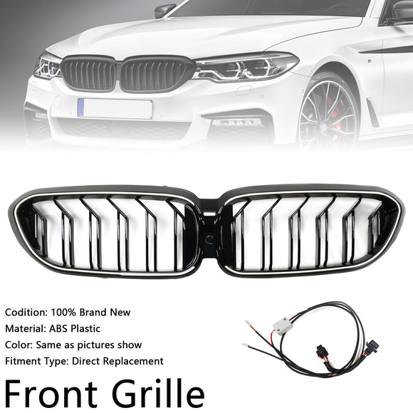 Griglia sostitutiva per paraurti anteriore a doppia stecca per BMW Serie 5 G30 G31 2017-2020 con striscia LED