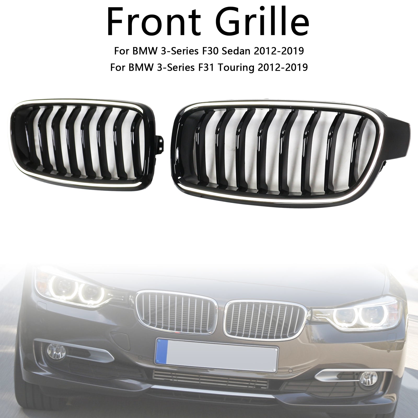 Gloss Black Front Kidney Grille Grill Fit BMW 3 Series F30 F31 F35 2012-2019 - 0