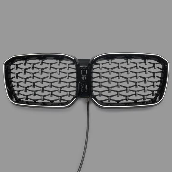 2022-2025 BMW X3 G01/X4 G02 Griglia di ricambio per paraurti anteriore con griglia a rene nero con diamante cromato e luce di striscia a LED