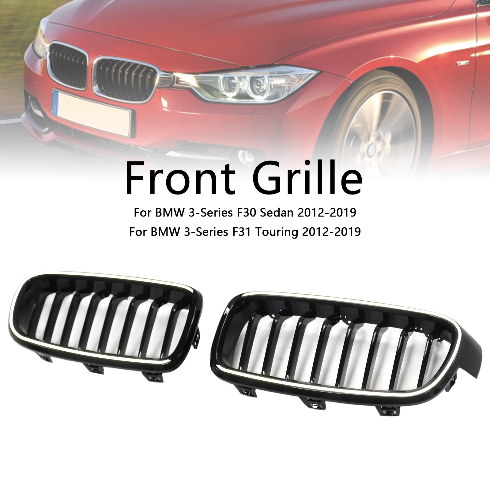 Parrilla delantera tipo riñón en color negro brillante compatible con BMW Serie 3 F30 F31 F35 2012-2019